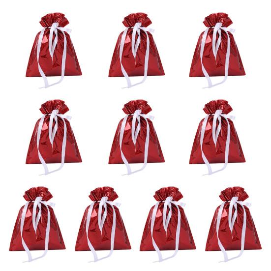10 Pcs Christmas Drawstring Gift Bags Holiday Foil Gift Bags Reusable Xmas Gift Wrapping Bags for Gifts Presents Xmas Party Favors