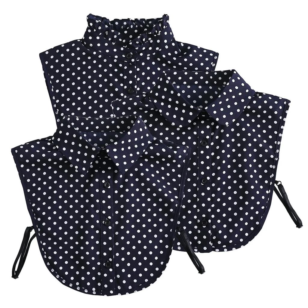 Cotton Front Tie for Women Polka Dots Fake Collar Laides Lapel Detachable Collar Shirt Female False Collar Necklace Dress Decor