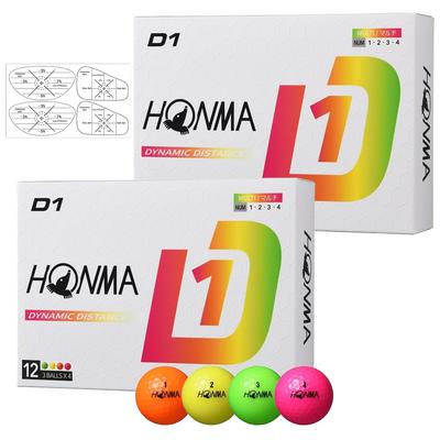 Honma Golf D1 Golf Balls, 2024 Model, BT2401, 2 Dozen (24 Balls), with Shot Markers (Multi-Purpose)