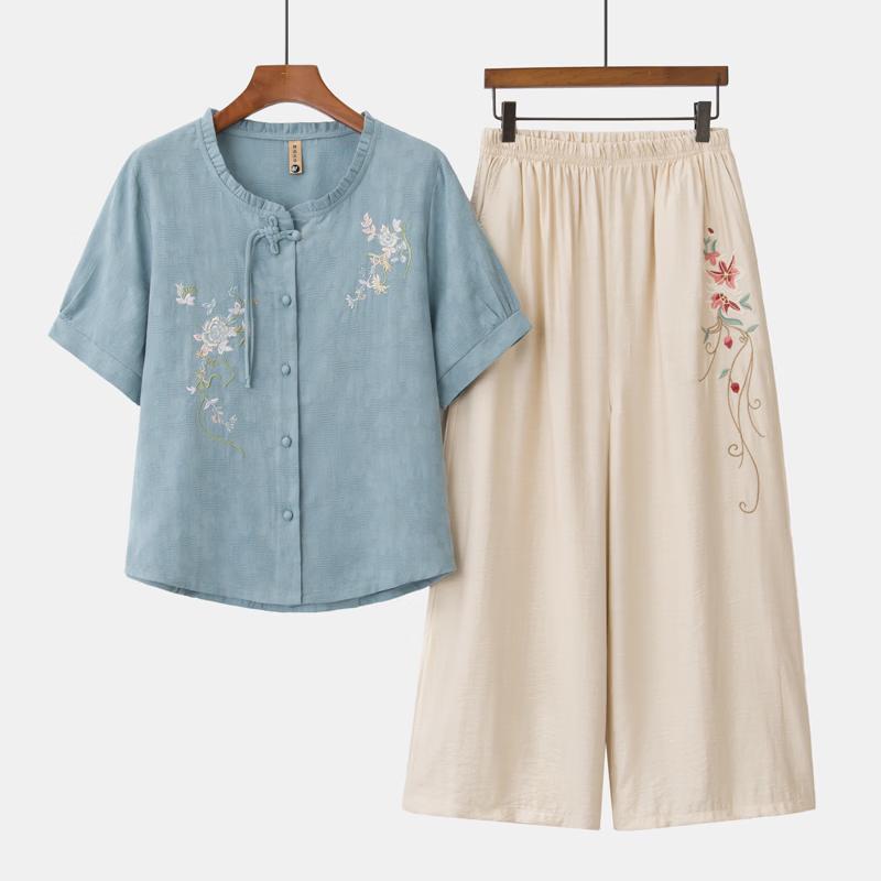 New Chinese Style Embroidered Summer Two-Piece Set for Women