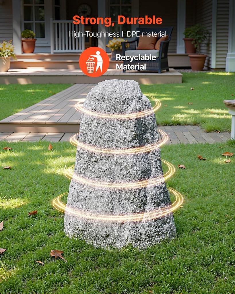 Faux Rock Cover, Outdoor Fake Rock Well Pump Cover, Realistic Natural Texture, Lightweight & Weather-Resistant Polyresin Artificial Boulder for
