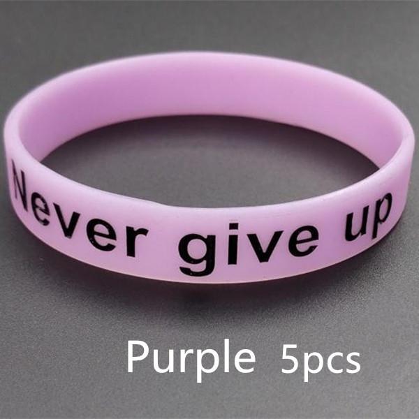 5pcs Never Give Up Luminous Rubber Bracelet Men Women Friendship Silicone Wristband Teens Motivational Sport Cuff Bangle Gifts