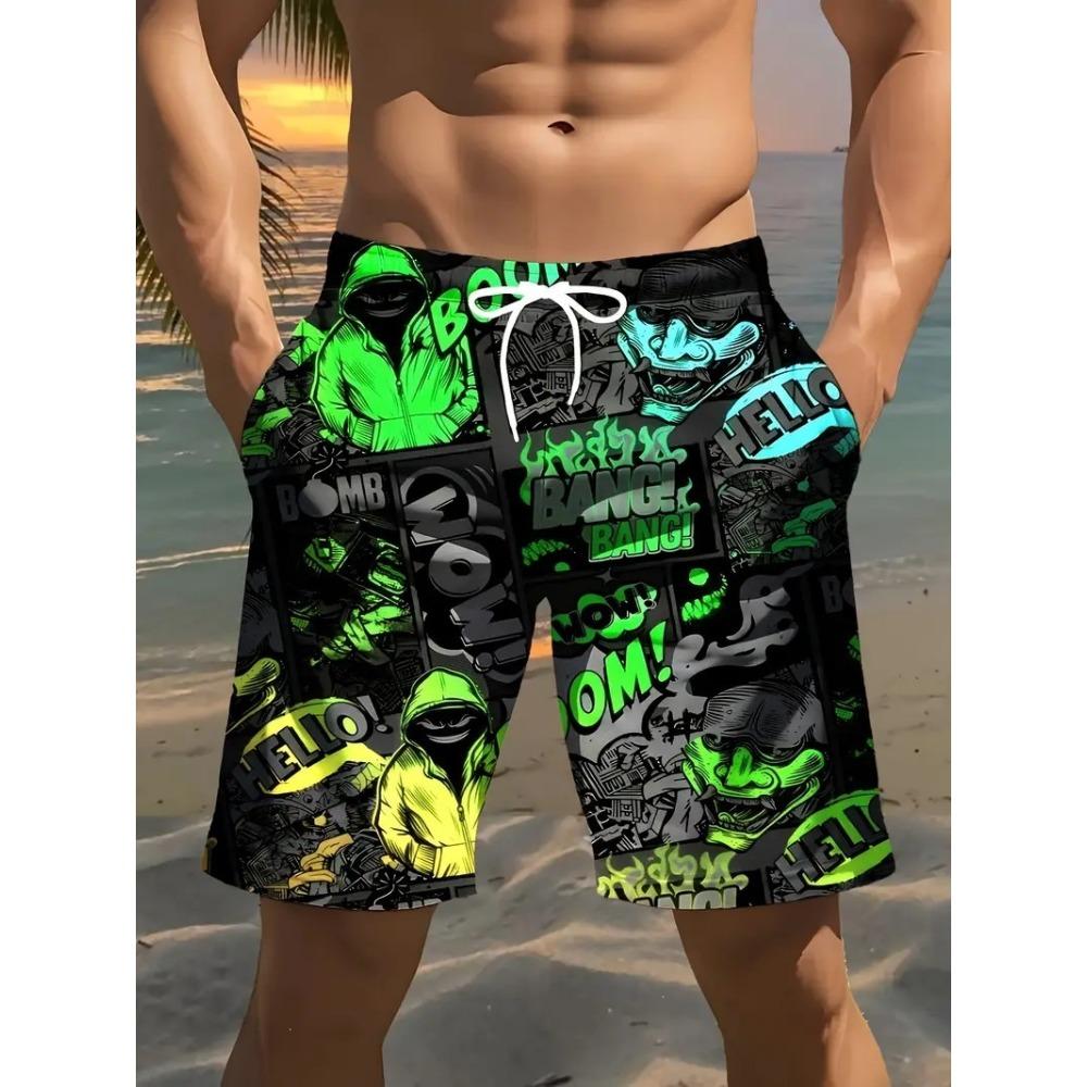 Fashionable Comfortable Plus Size Drawstring Loose Fun 3D Shorts Men Creative Colorful Summer Leisure Holiday Cool Daily Versatile Shorts