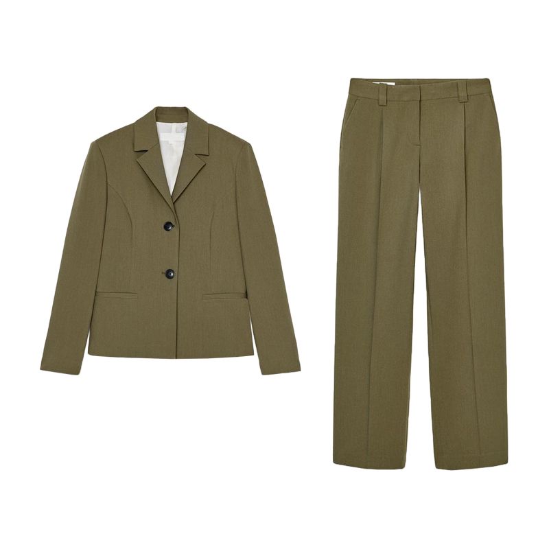 Spring New Women's Clothing Straight-Leg Trousers 2423597 Lapel Texture with Padded Shoulder Suit Outwear 2419597