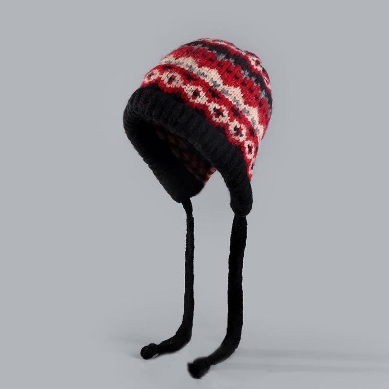 Versatile knitted hat autumn and winter women's retro simple winter hat bag hat thermal hat wool hat ear protector