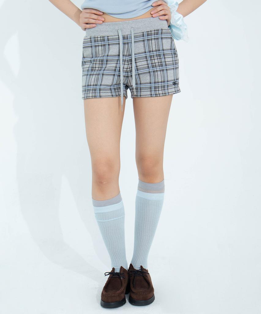 CHICKS Tartan Check Elastic Waist Sweat Shorts Melange