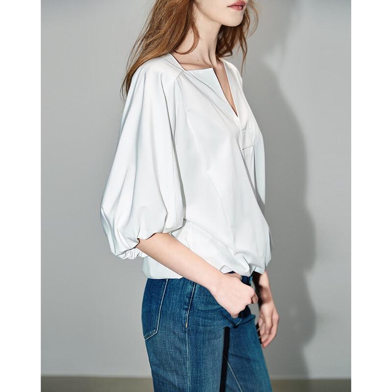 Demana Women s V-Neck Short Sleeve Shirred Hem Shirt S