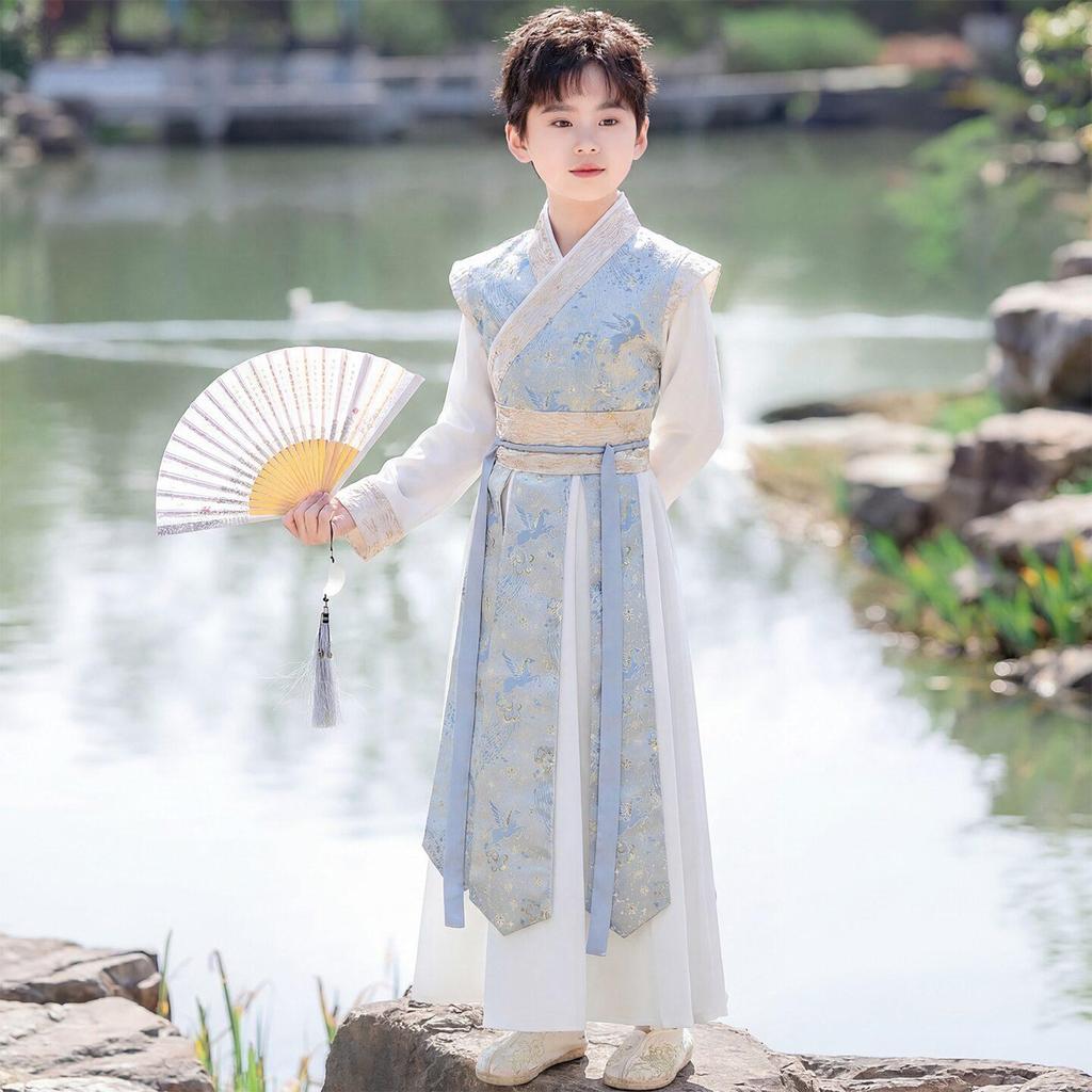 Boys' Hanfu Spring 2026: New Chinese-Style Tang Suit for Children - Handsome Ancient Costume