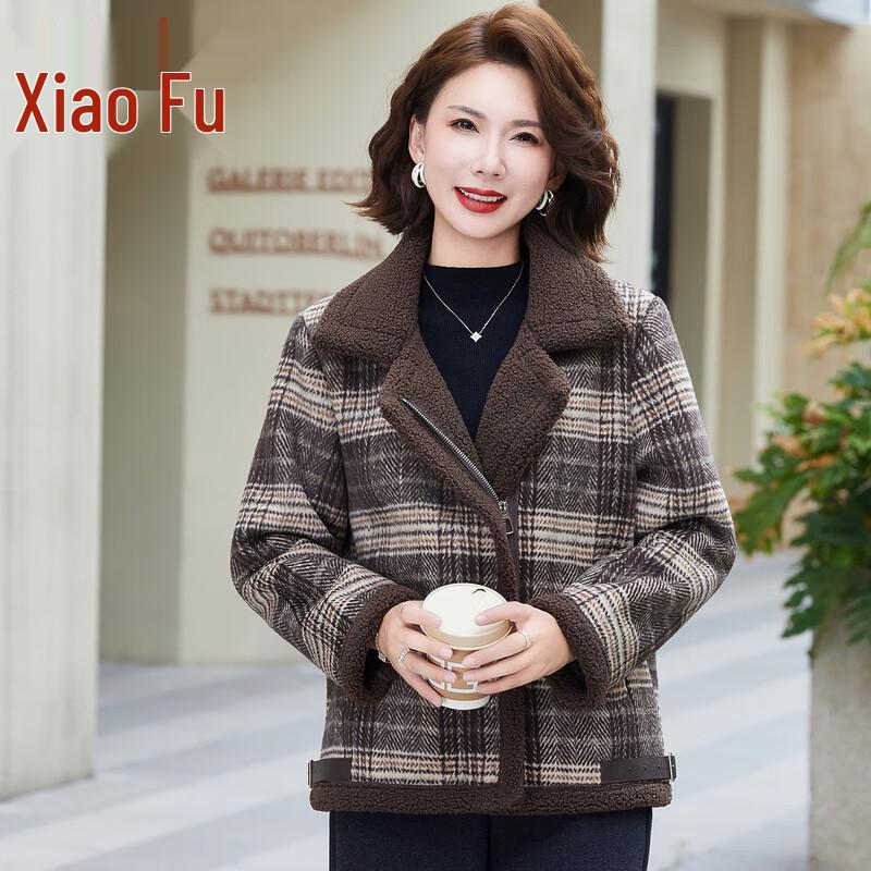 

Женская клетчатая шерстяная куртка Xiaofu 2025 для среднего возраста 5XL