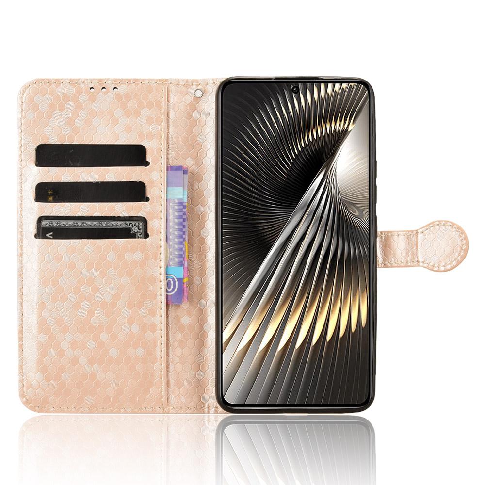 

For Xiaomi Redmi Turbo 3 5G/Poco F6 5G Leather Case 3 Card Holder Slots Dots Pattern Phone Cover Rose Gold