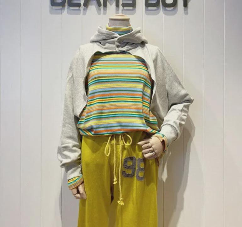 Damen Japanischer Retro Gestreift Langarm Rollkragen Fleece-Oberteil