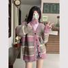 V-neck Japanese lazy style retro striped sweater jacket women's new autumn and winter loose and thin knitted cardigan
