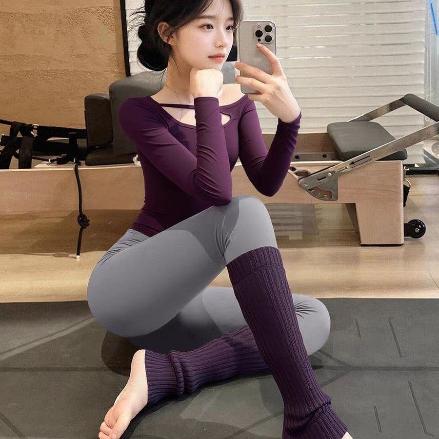 Women s Asymmetrical Shoulder Yoga Set: Stylish Long Sleeve Top & Elastic Pilates Pants S