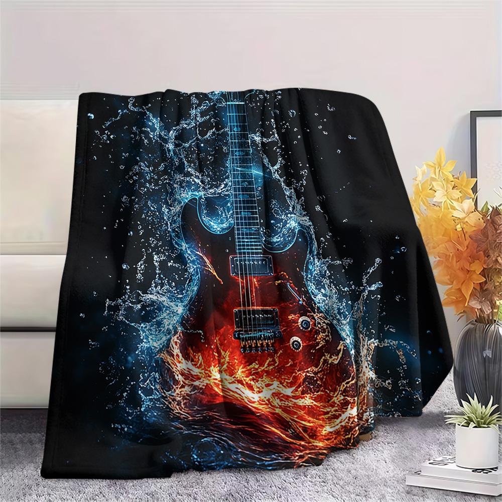 Guitar Print Flannel Blanket, High Quality Comfortable for All Seasons, Home Decor, Warmth and Comfort, Perfect for Christmas Gifts