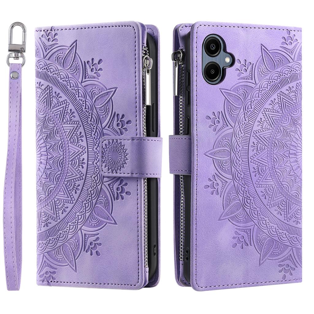 For Samsung Galaxy A07 5G/A07 4G Wallet Case Mandala Flower Pattern PU Leather Phone Cover with Wrist Strap