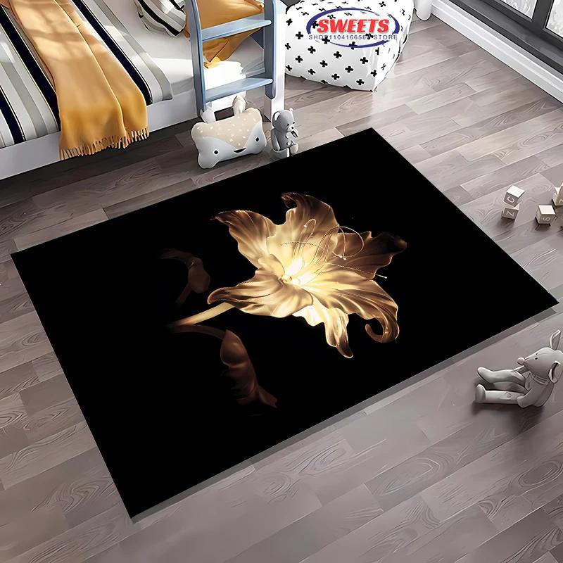 Beautiful Lily Flower Large Carpet for Home Living Room Children's Bedroom, Sofa Doormat Kitchen Floor Rug, Anti-slip Decor Mat