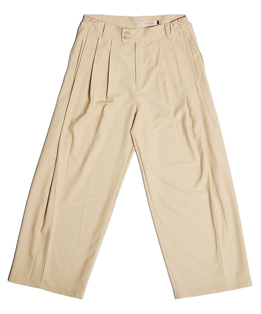 DAMP Wide-Fit Double-Pleated Slacks Beige