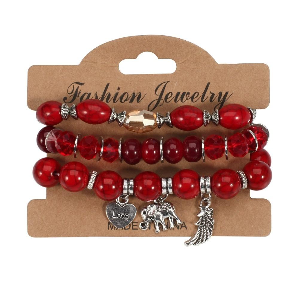3pcs/Set Boho Style Beaded Charm Bracelets Long Wrap Jewelry Set With Colorful Gems for Women Party Accessories Gifts