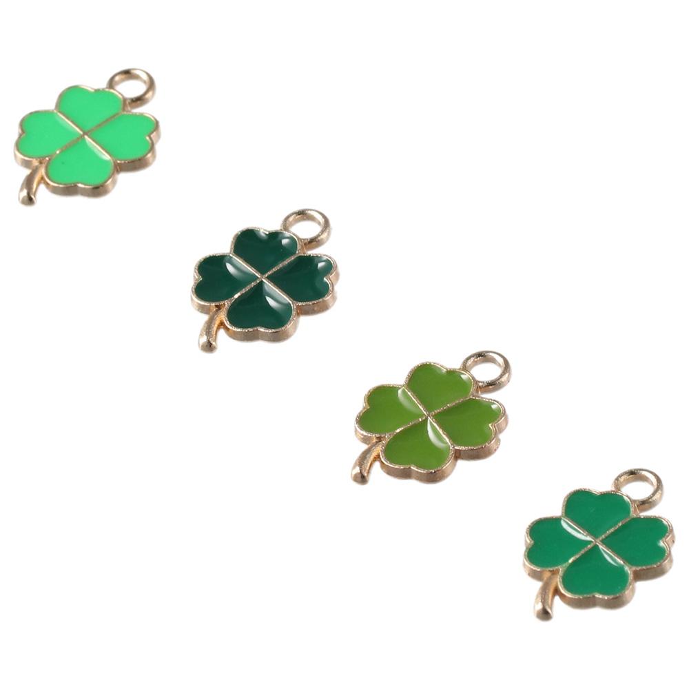 48pcs 11x18mm Four Leaf Clover Charm Pendants Cute Small Enamel Pendants  for St. Patrick's Day