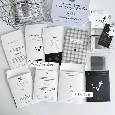 10 Adet Trend Basit Siyah Beyaz Kart Zarfı Kpop 3 İnç Fotoğraf Kartı Paketleme Kendin Yap Deco Kağıt Cep Sevimli Kart Ambalajı