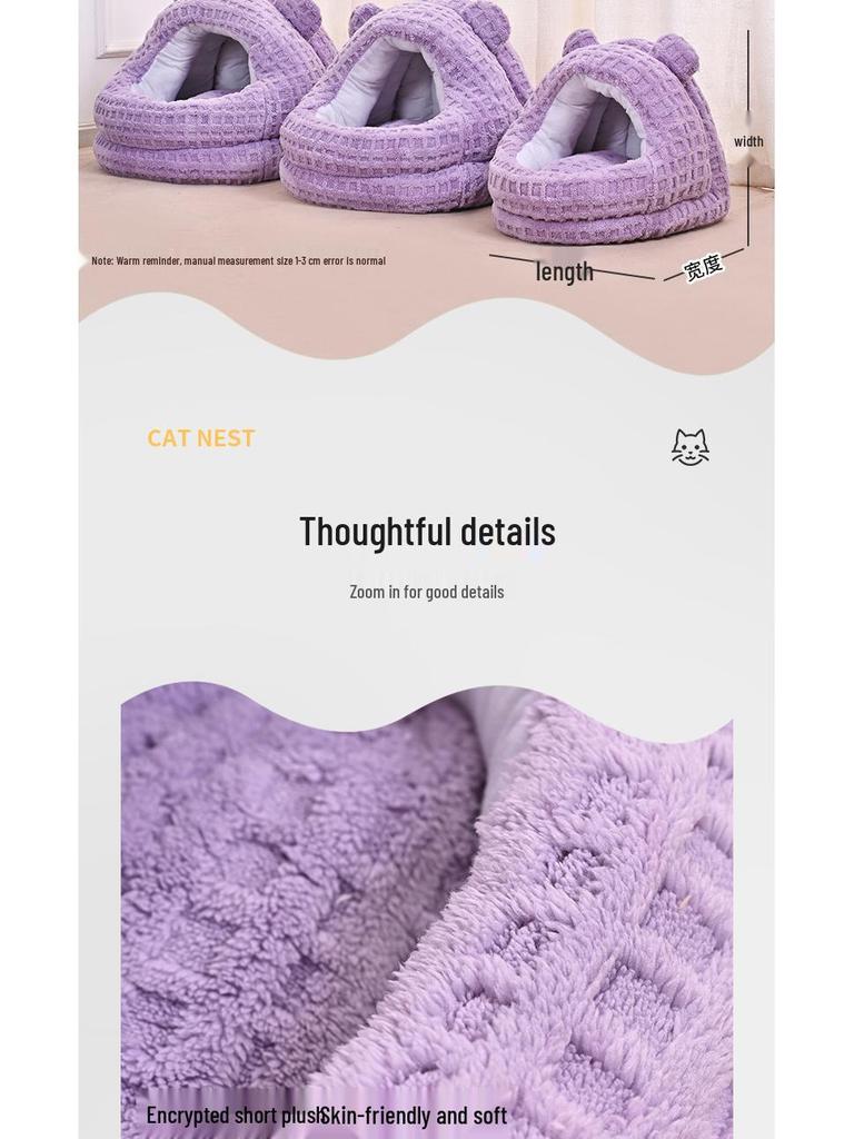 2025 New Semi-Enclosed All-Season Cat Bed: Winter-Ready, Velvet-Lined, Thickened Sleeping Bag & Dog House