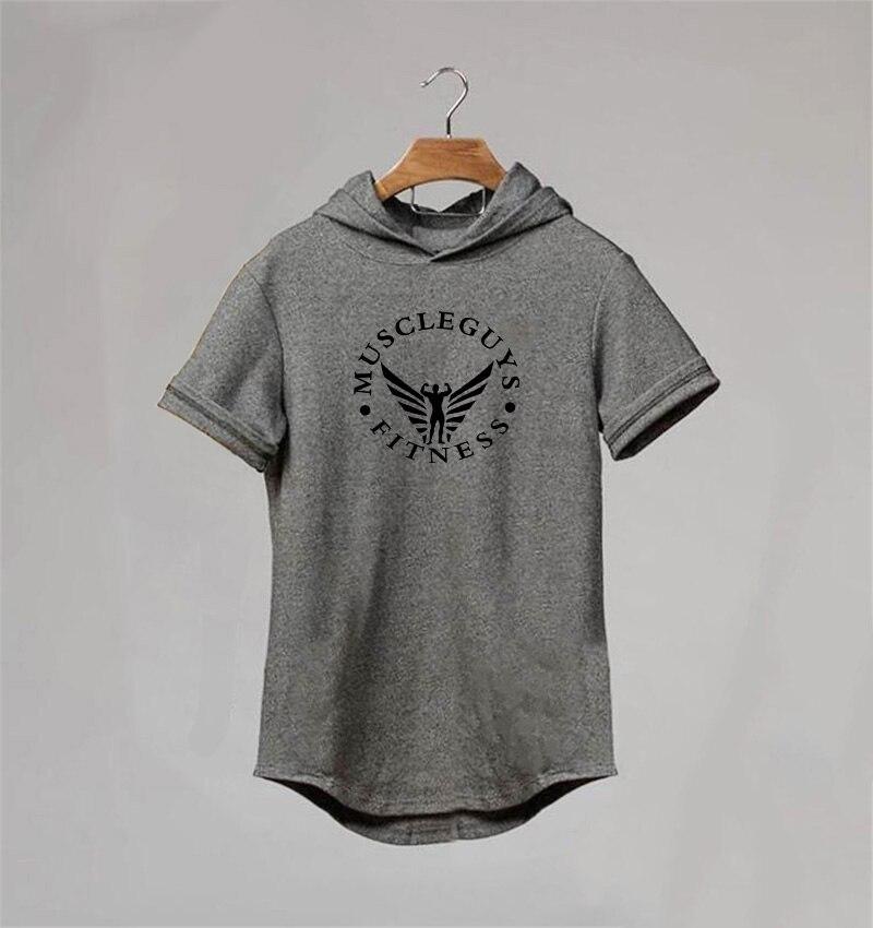 Muscleguys Sports Hooded T-Shirt Summer New Men's Short-sleeved T-shirt Cotton Trend Bodybuilding Fitness Hooded Half-sleeve Sweater