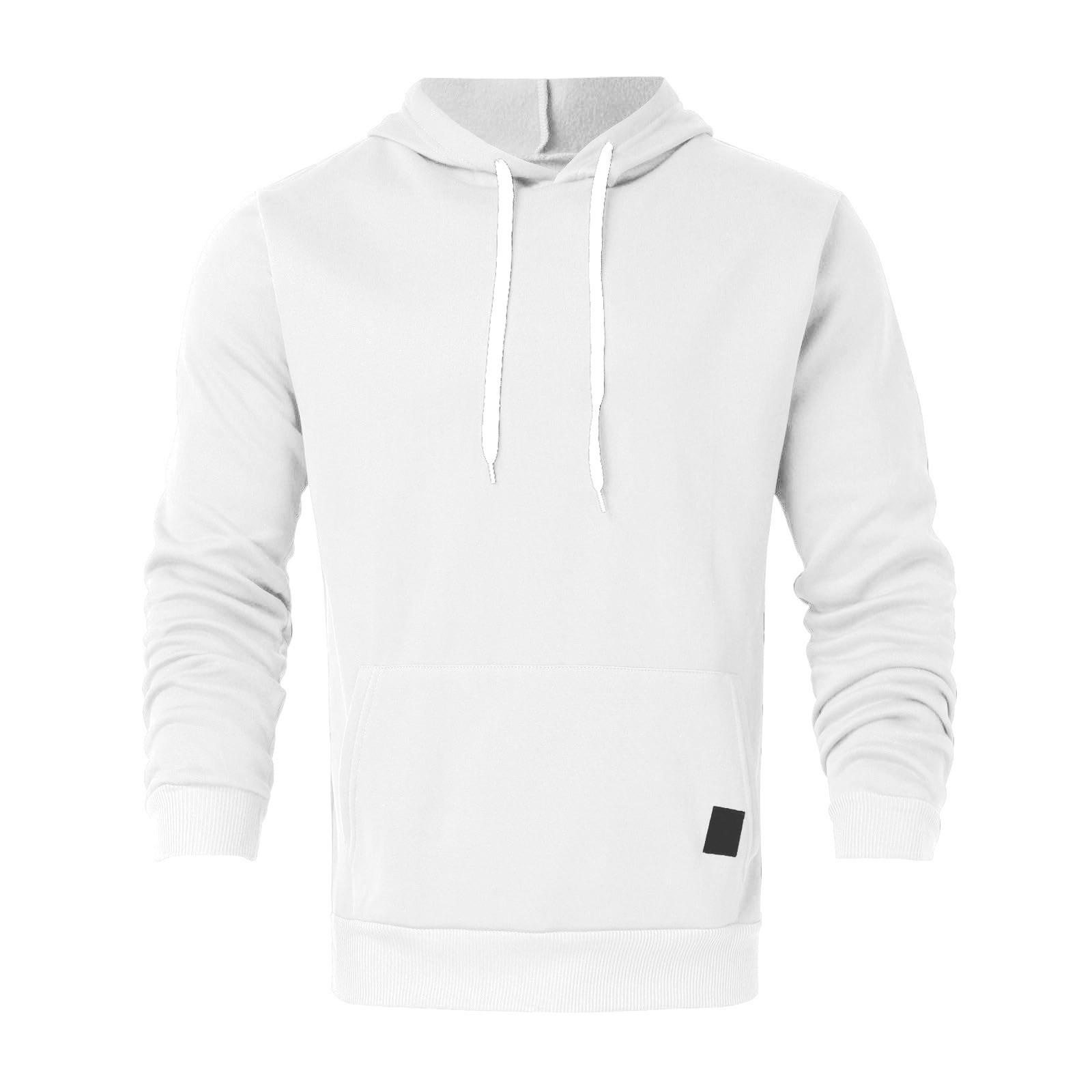 Men s Sweatshirt Large Size Fashion Loose Solid Color Pullover Casual Hoodie S белый