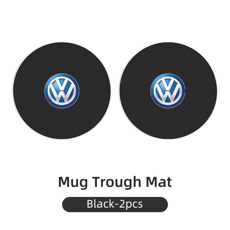 HAT1 2Pcs Car Leather/Carbon Fiber Water Cup Coasters Anti-Slip Pads For VW Scirocco Jetta Beetle Golf Passat Tiguan Sharan Touran