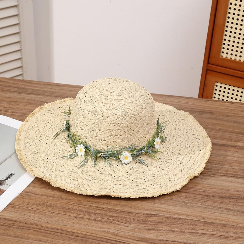 Summer Bow Sun Hat Female, Seaside Beach Vacation Sun Hat Outdoor Big Brim Sun Hat Sweet Straw Hat