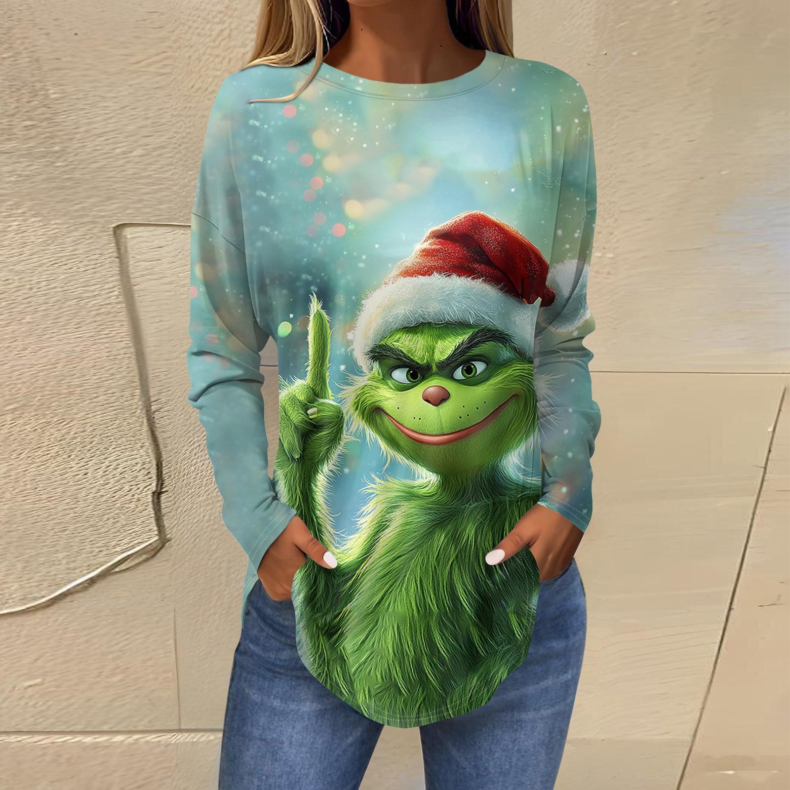 

Женская свободная футболка с длинным рукавом с круглым вырезом и принтом, верхний пуловер XL