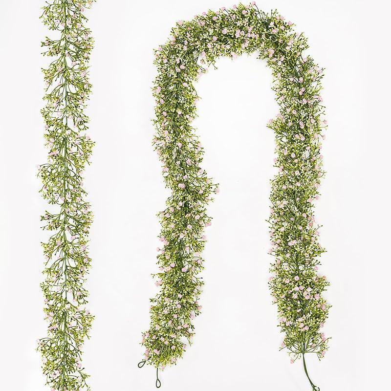 2 Pcs 5.8ft Artificial Baby Breath Flower Vines, Babys Breath Artificial Flowers Real Touch Faux Gypsophila Hanging Fake Baby's Breath Garlands for