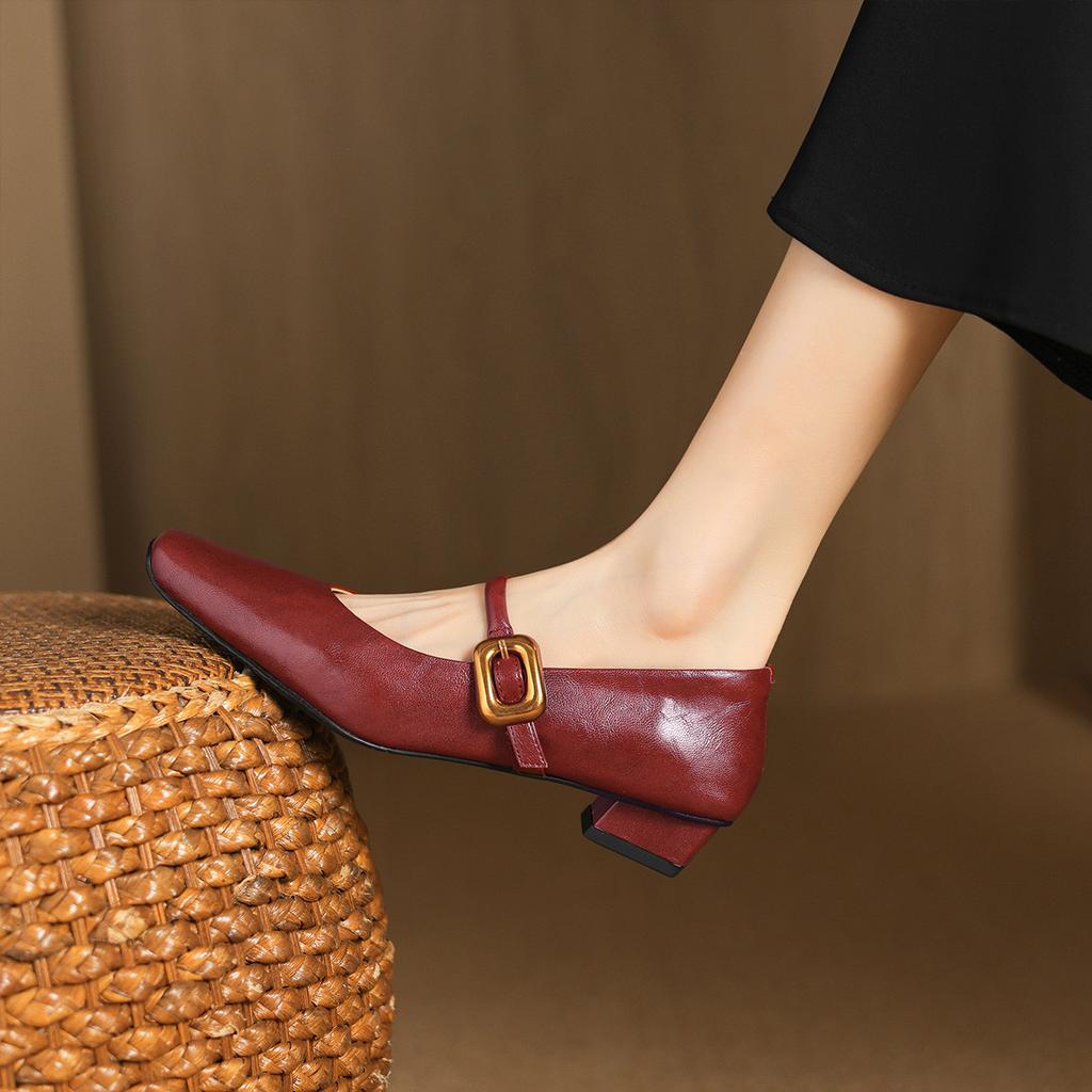 Spring Square Toe Thick Heel Fashionable and Comfortable Simple Women's Shoes Mary Jane Shoes