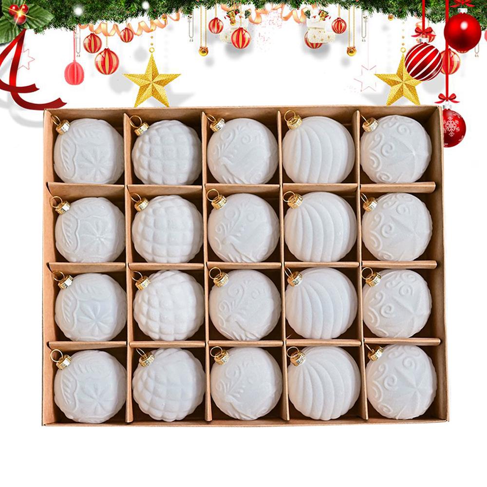 20PCs/Box Velvet Christmas Ornaments Balls Set, 6cm Flocked Shatterproof Plastic Xmas Baubles Xmas Tree Ornaments Party Decor