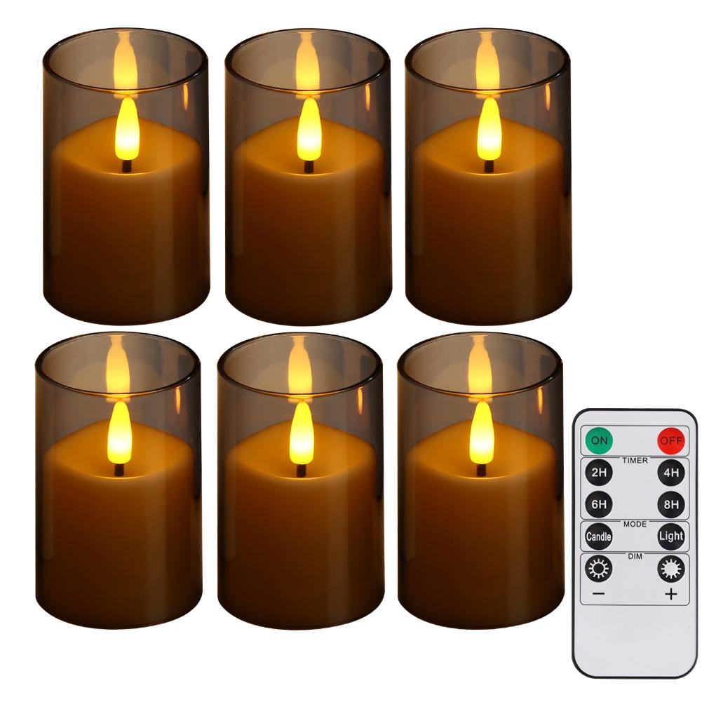 Flickering Flameless LED Pillar Candle Lights with Remote & Embedded Star String for Wishing Wedding Christmas Party Home Decor