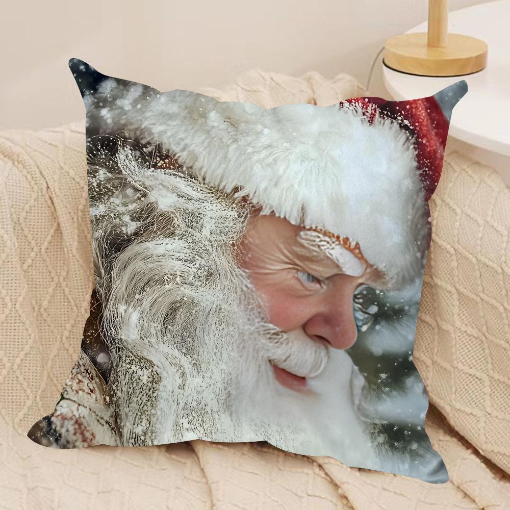 Santa Claus Christmas Cushion Cover Silky Short Plush Invisible Zipper Dustproof Sofa Pillow Case For Home Decor