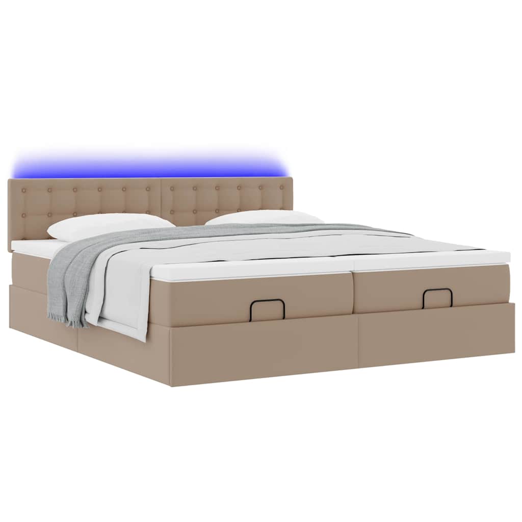 Ottoman Bed with Mattresses and LEDs Cappuccino 180x200 cm Artificial Leather