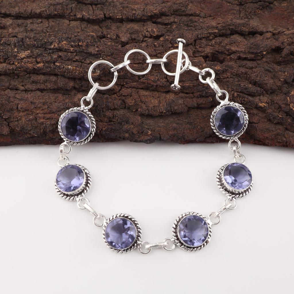 Iolite Gemstone 925 Sterling Silver Handmade Jewelry Adjustable Bracelet 7-9" RB-16-2