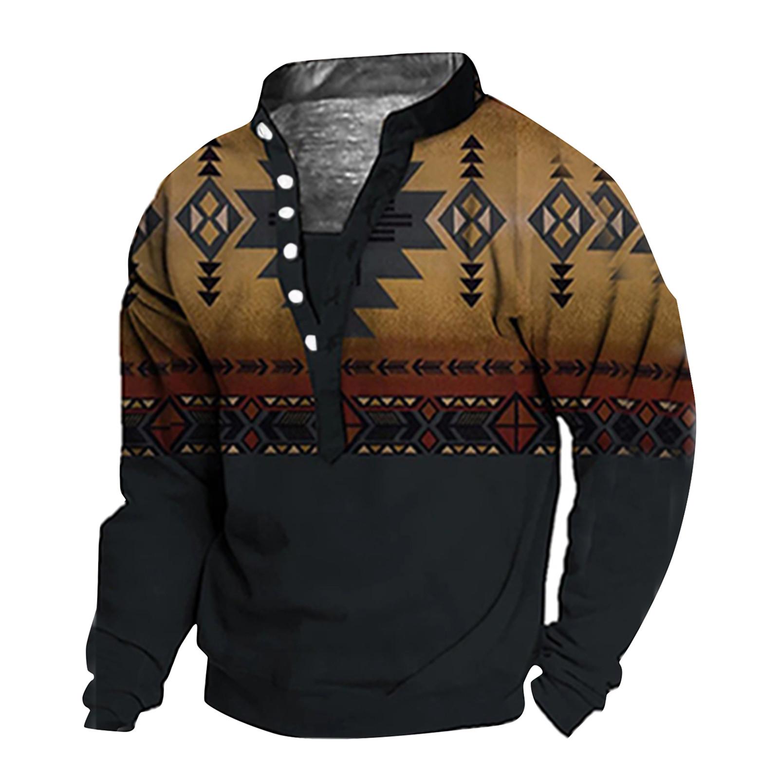 

Мужской свитер с v-образным вырезом и воротником-стойкой с 3D цифровой печатью и винтажным воротником на 6 пуговицах XXXL чёрный