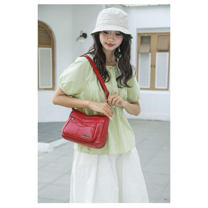 Simple PU Leather Multi Pocket Shoulder Bag