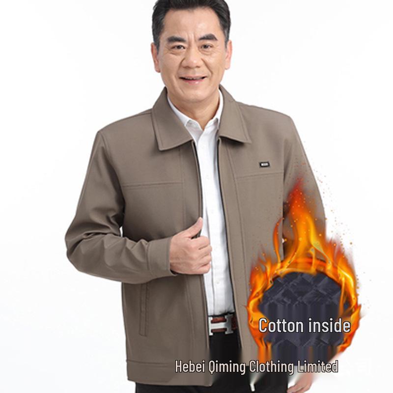 Férfi Tavaszi és Őszi Apa Hétköznapi Kabát - Középkorú és Idős, Hajtókás, Laza Szabású, Őszre és Télre Pamuttal Bélelt