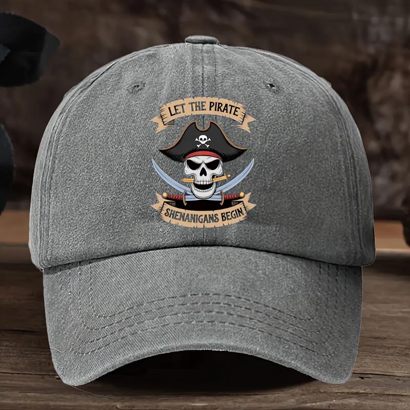 Vintage Pirate Print Adjustable Baseball Cap  Khaki Outdoor Sun Visor with Let the Pirate Embroidery Stylish Menapos
