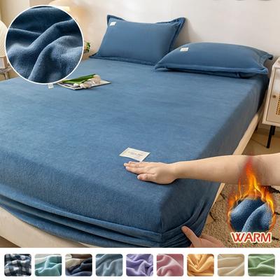 Milk Velvet Bed Sheet Soft Warm Mattress Cover Fitted Elastic Fluffy Autumn Winter Couple Luxury Double Bed Bedding For Bed Home
