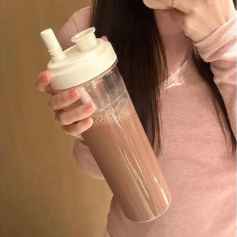 Portable High-Value Milk Tea Plastic Tumbler with Straw for Men and Women, Suitable for Outdoor and Home Use