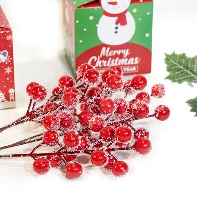 10-100PCS Christmas Artificial Berry Branches 7.87 Inch Red Fruit Stems with Green Leaves for Tree Wedding Party Holiday Decor