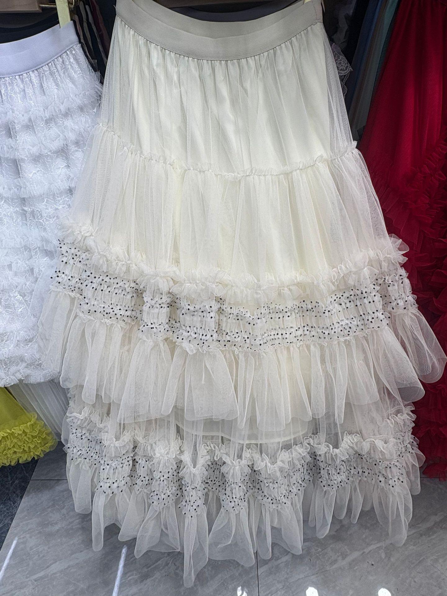 

European & American Cross-border Lace Mesh Mid-length A-line Skirt - High Waist & Slimming One Size абрикосовий