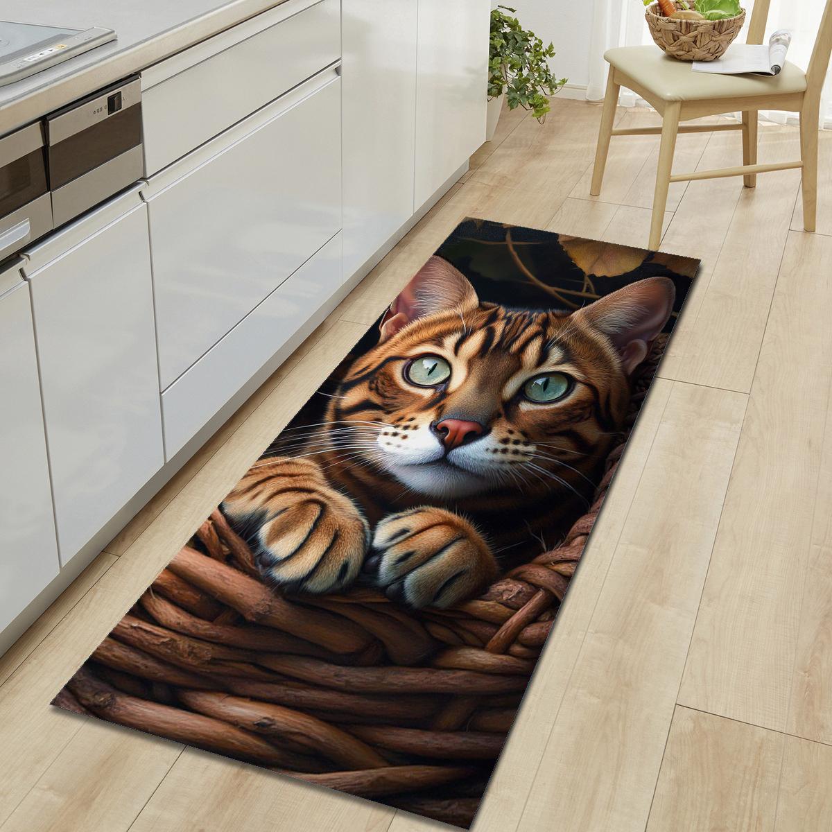 

1 шт., милый напольный коврик с рисунком кошки, современный кухонный полиэстеровый ковер, нескользящий, цветной, для дома, ванной комнаты, спальни, гостиной, декора 50*80cm