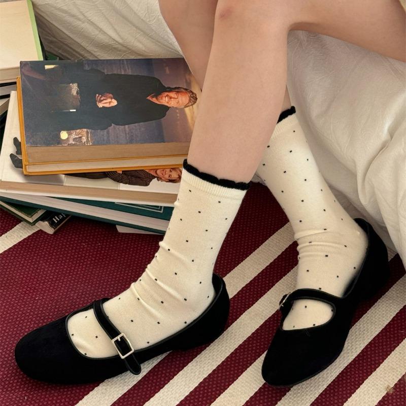 Polka Dot Silk and Wool Socks, Thick and Sweet for Autumn and Winter, Boneless Pile Socks for Girls, Mid-calf Socks