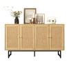 Credenza 140x39.5x80 cm con Intreccio in Rattan Naturale, 4 Ante
