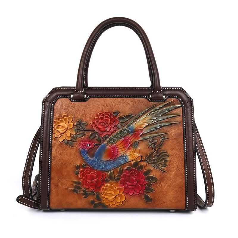 Sac à main rétro en cuir véritable pour femmes, sac à main de luxe, gaufrage fait à la main, grande capacité, sacs à bandoulière et à bandoulière marron