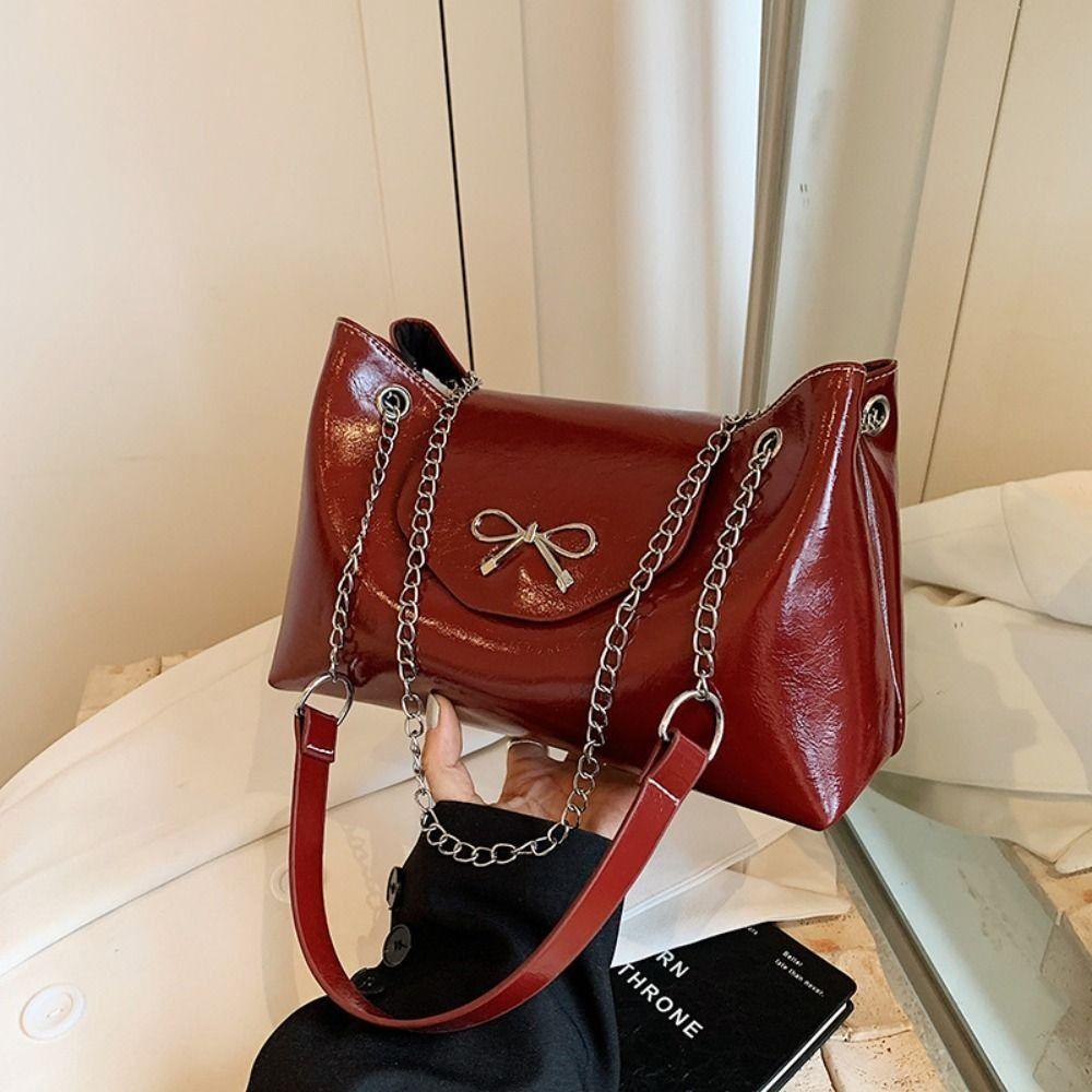 Solid Color Bow Underarm Bag Leather Y2K Crossbody Handbag Fashionable Bowknot Armpit Bag Lady